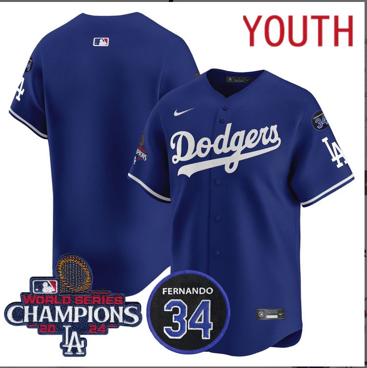 Youth  MLB Los Angeles Dodgers blank  blue 2024 World Series Champions Patch Limited Jersey->youth mlb jersey->Youth Jersey
